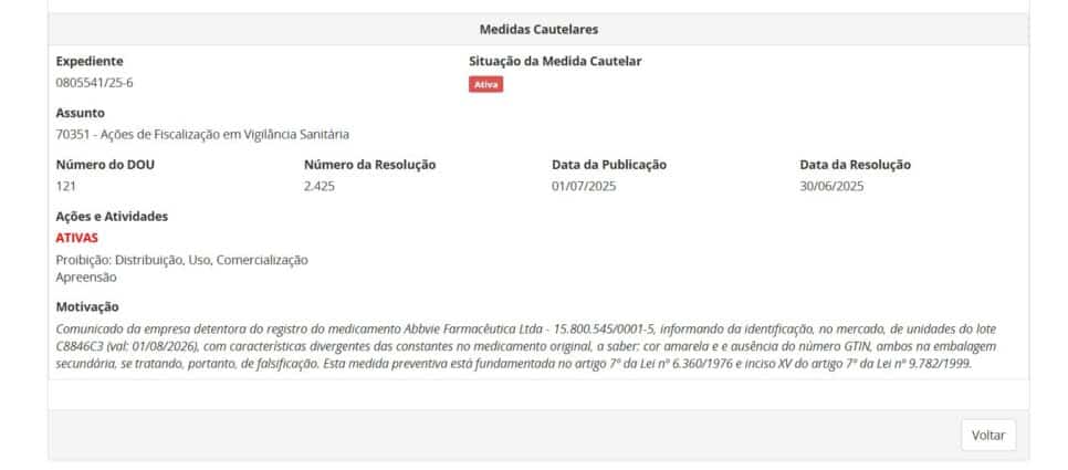 Denúncia contra BOTOX falsificado parte 2 (Foto Reprodução/ANVISA)