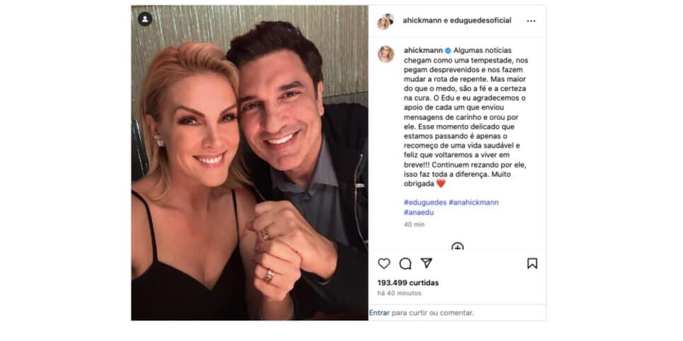 Ana Hickmann fala sobre Edu Guedes (Foto: Reprodução / Instagram)