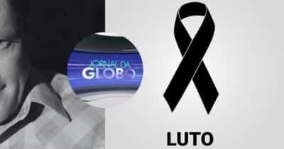 Ator, logo do Jorda da Globo e imagem de luto (Fotos: Reproduções / Globo / Canva)