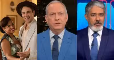 Candinho e Dita em Êta Mundo Melhor, José Roberto Burnier no SP2 e William Bonner no Jornal Nacional (Fotos: Reproduções / Globo)