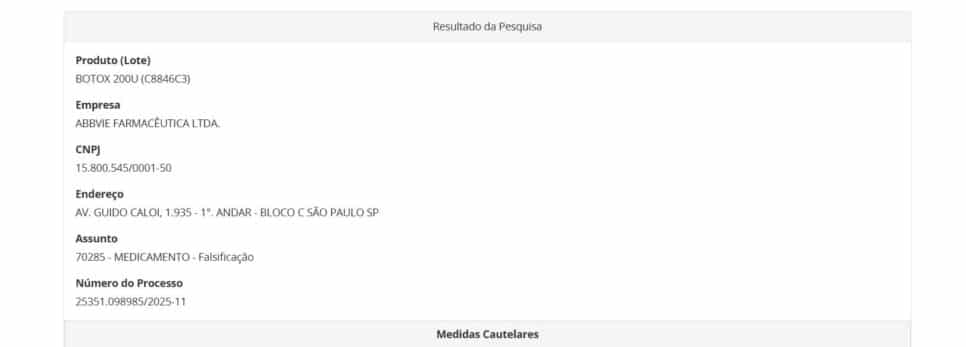 Denúncia contra BOTOX falsificado parte 1 (Foto Reprodução/ANVISA)
