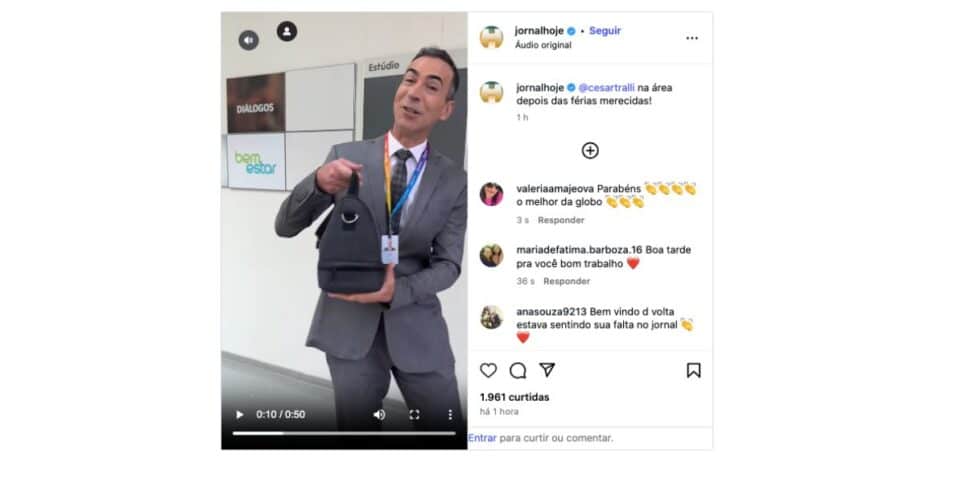 César Tralli nos bastidores da Globo (Foto: Reprodução / Instagram) 