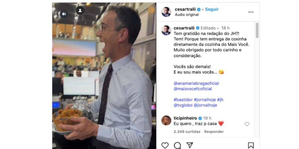 César Tralli recebe coxinhas de Ana Maria (Foto: Reprodução / Instagram)