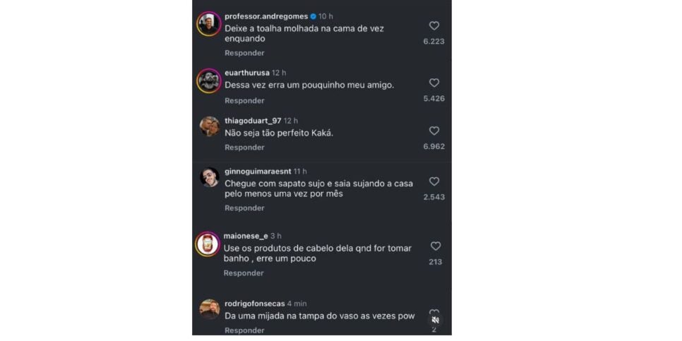 Comentários em publicação de Kaká (Foto: Reprodução / Instagram)