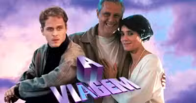 Alexandre Toledo (Guilherme Fontes), Otávio César (Antônio Fagundes) e Dinah (Christiane Torloni) em A Viagem (Foto: Reprodução / TV TEM)