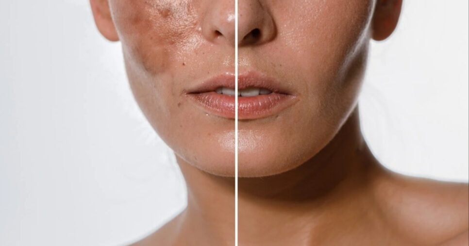 Ilustração de antes e depois das manchas na pele do rosto (Foto: Reprodução/ Internet)