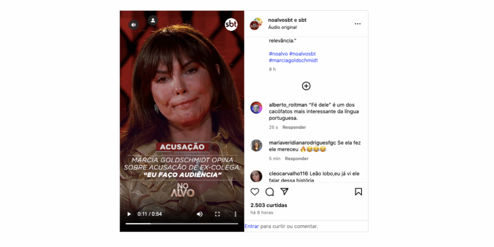 Márcia Goldschmidt no programa No Alvo (Foto: Reprodução / Instagram)