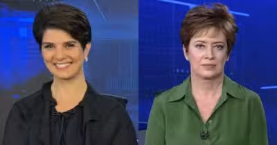 Mariana Godoy e Christina Lemos no Jornal da Record (Fotos: Reproduções / Record)