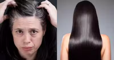 Mulher com fios de cabelo brancos e cabelos pretos e brilhantes (Foto: Reprodução/ Internet)
