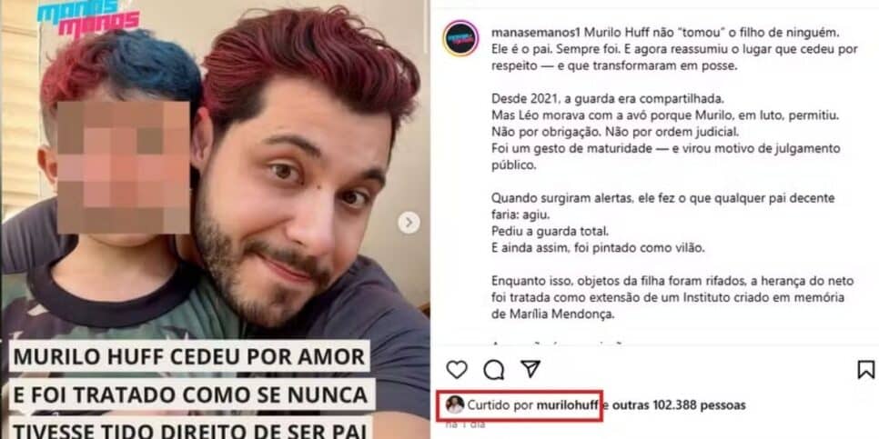 Murilo Huff curte publicação (Foto: Reprodução / Instagram)