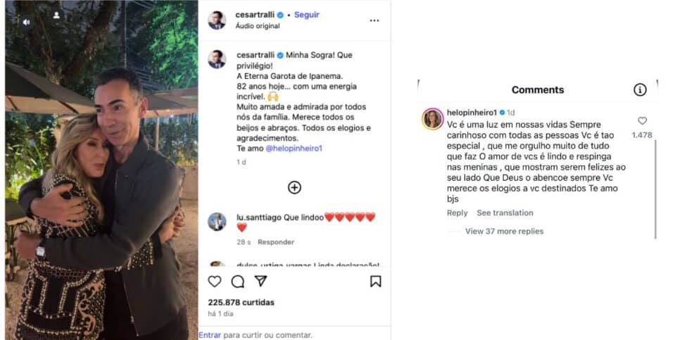 Publicação de César Tralli e comentário de Helô Pinheiro (Foto: Reprodução / Instagram) 