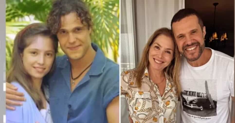 Roberta Índio (Sofia) e Renato Rebello (Padilha) em A Viagem, antes e depois (Foto Reprodução/Montagem/YouTube)