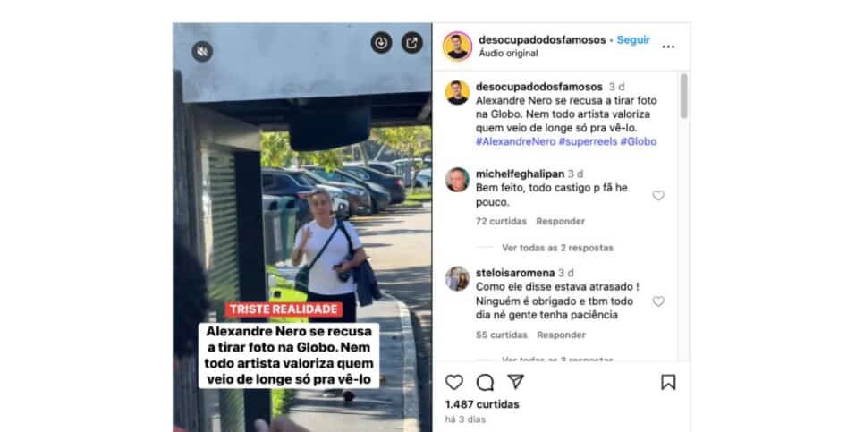 Vídeo de Alexandre Nero na Globo (Foto: Reprodução / Instagram)