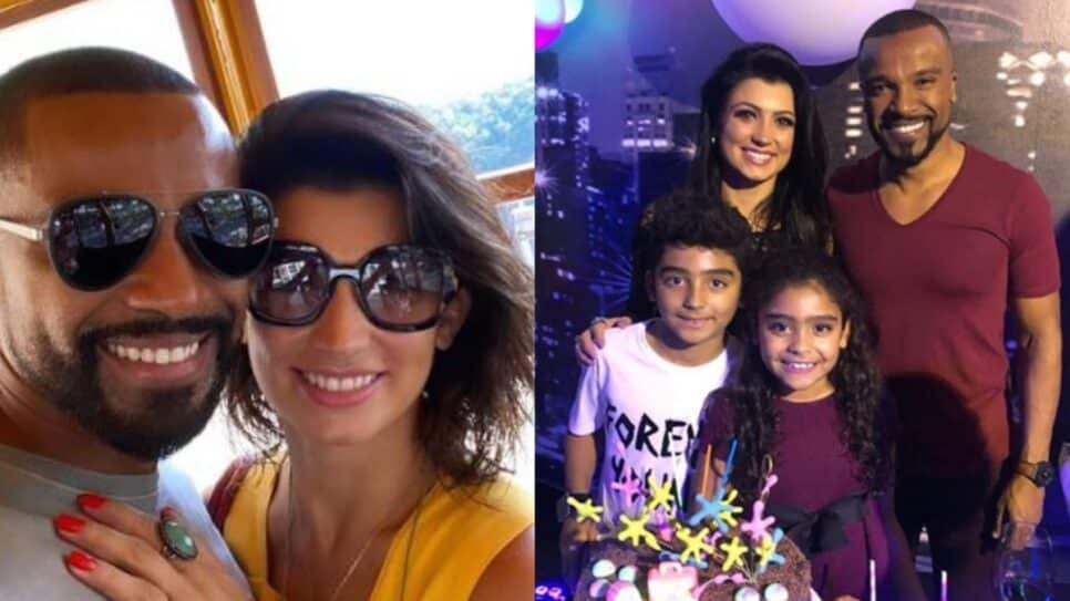 Alexandre Pires com a esposa Sara Campos, com quem vive relação discreta há 16 anos, e seus filhos - em foto antiga (Foto: Reprodução/ Instagram/ Montagem)