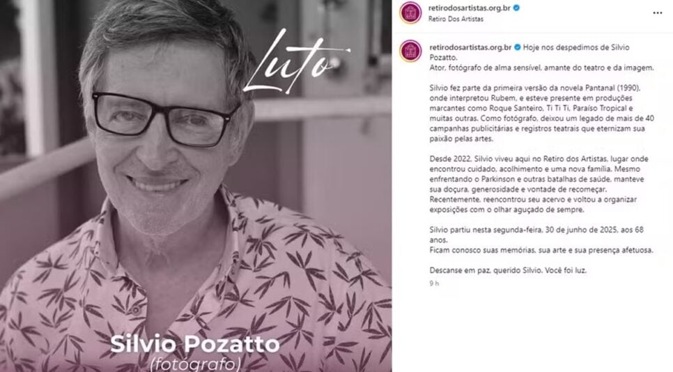 Retiro dos Artistas emite nota sobre morte de astro que tinha mal de parkinson (Foto: Reprodução/ Instagram)