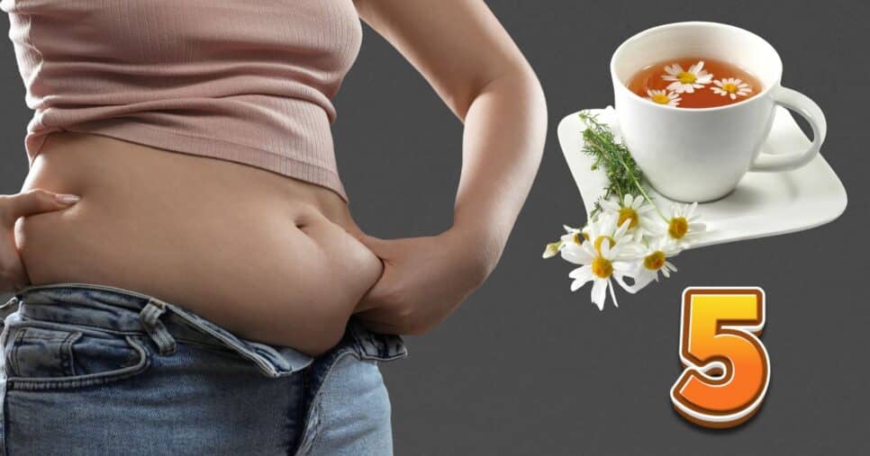 Ilustração de barriga inchada e chá milagroso (Foto: Reprodução / Canva / Montagem TV Foco)