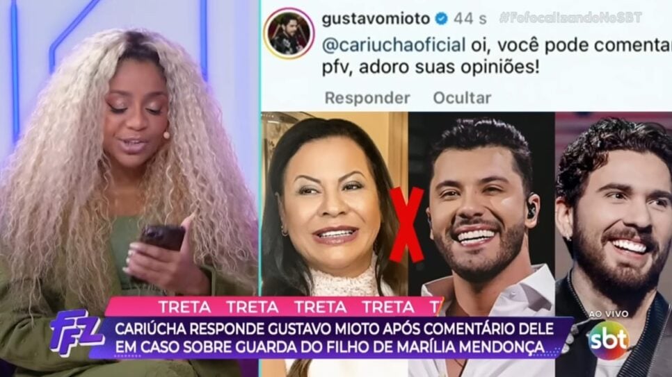 Apresentadora do "Fofocalizando" leva dedo na cara de sertanejo após comentário em publicação de Leo Dias (Foto: Reprodução/ SBT)