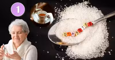 Ilustração de chá milagroso e idosa com diabetes (Foto: Reprodução / Canva / Montagem TV Foco)