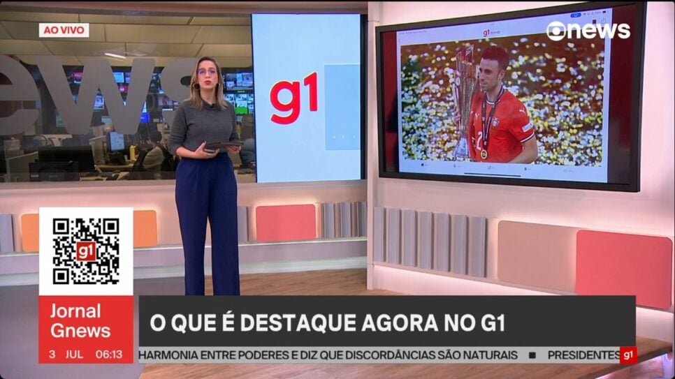 Jornal Gnews, da Globonews, informa morte de jogador de seleção portuguesa e irmão (Foto: Reprodução/ g1)