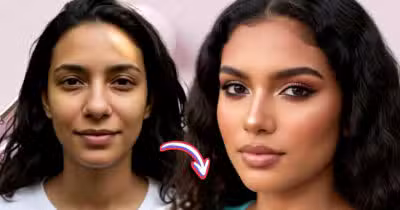 Ilustração de técnica de maquiagem para afinar nariz antes e depois (Foto Reprodução/Montagem/Lennita/Tv Foco/Canva)