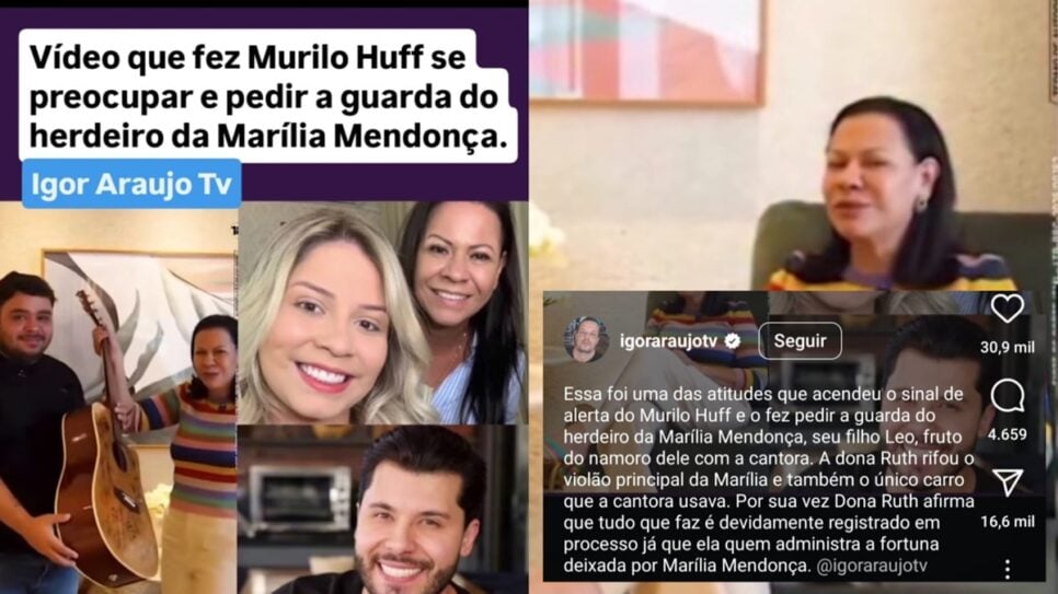 Perfil expõe vídeo de rifa de violão da cantora feito pela mãe e alega que esta é uma das razões de guerra por herdeiro (Foto: Reprodução/ Instagram @igoraraujotv/ Montagem)