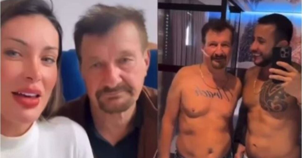 Pai de Andressa Urach surge sem camisa com outro homem em banheiro de motel e se assume - Foto: montagem
