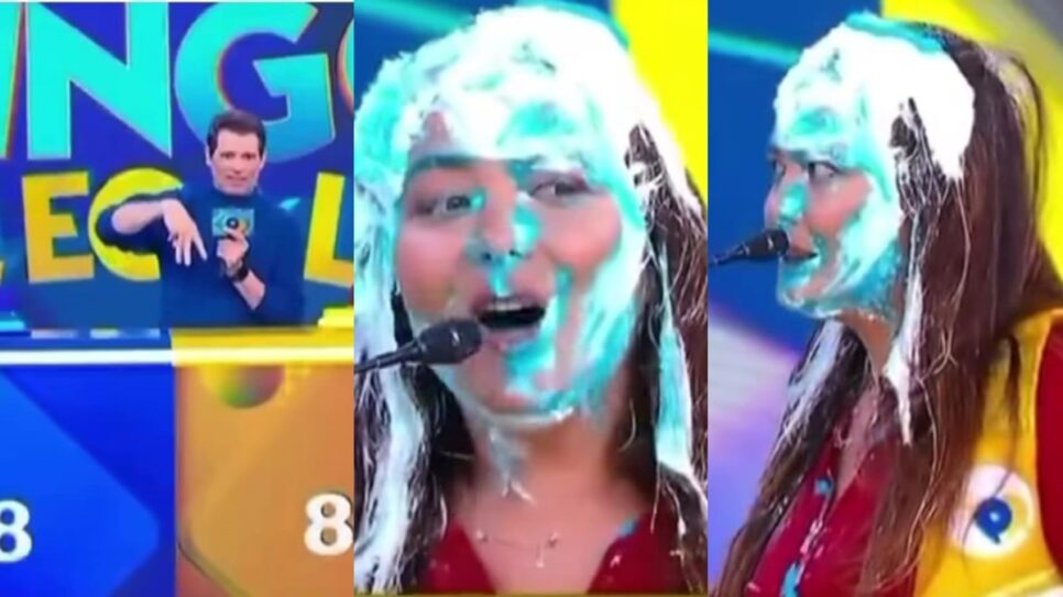 Geisy Arruda deixa Portiolli sem ação diante de resposta errada em pergunta óbvia e fácil no "Passa ou Repassa" (Foto: Reprodução/SBT/ Montagem)