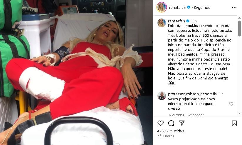 Renata Fan fez desabafo após empate do Internacional (Foto: Reprodução/ Internet)