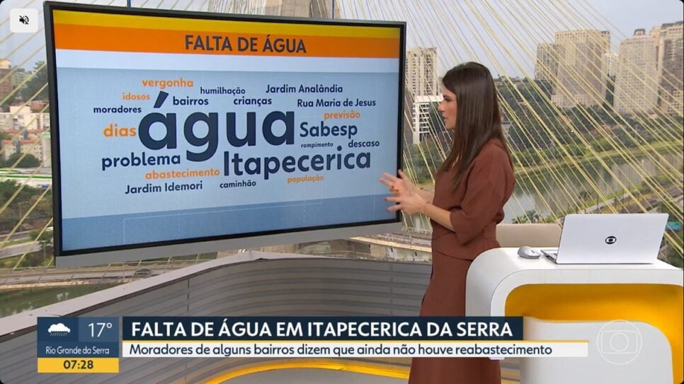 Sabina Simonato expõe falta de água em Itapecirica da Serra (SP), e se revolta com pedido (Foto: Reprodução/ Globo)