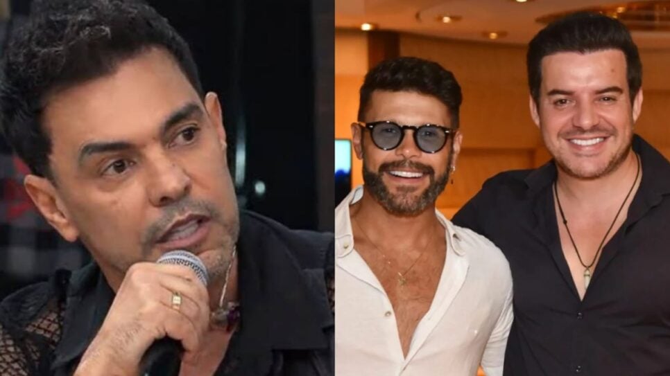 Zezé Di Camargo (esquerda) dupla sertaneja Marcos e Belutti (esquerda) sobre polêmica de regravações de músicas (Foto: Reprodução/ Leo Franco/ AgNews/ Montagem)