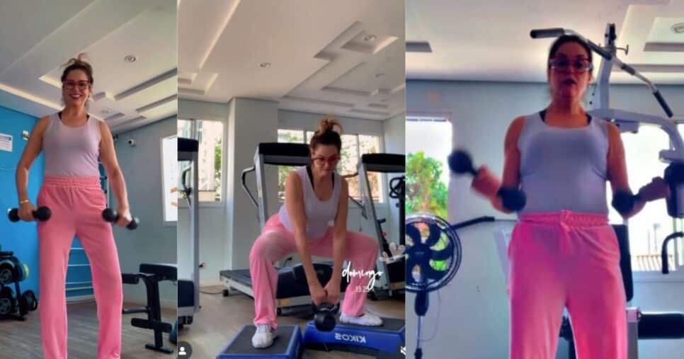 Suzi Rêgo postando os treinos pelas redes sociais (Foto Reprodução/Montagem/Instagram/Lennita/Canva)
