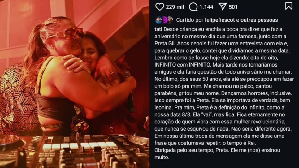 Apresentadora faz homenagem após a morte de Preta Gil e revela vínculo com a cantora (Foto: Reprodução/ Instagram/ Montagem)