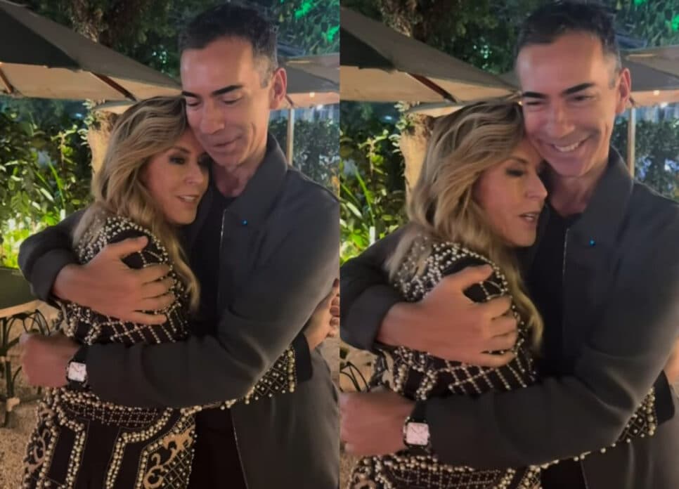 O âncora do Jornal Hoje, da Globo, César Tralli ao lado de sua sogra (Foto: Reprodução/Montagem TV Foco)