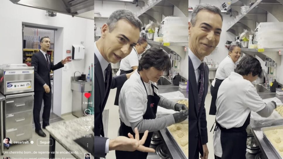 César Tralli invade cozinha do Mais Você, de Ana Maria, e expõe preparo de coxinhas nos bastidores (Foto: Reprodução/ Instagram/ Montagem)