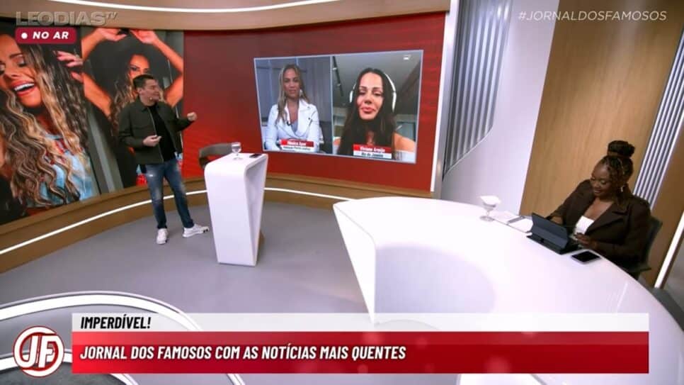 Rainha de Bateria e Musa do Carnaval em participação no Jornal dos Famosos (Foto: Reprodução/ LeoDias TV)