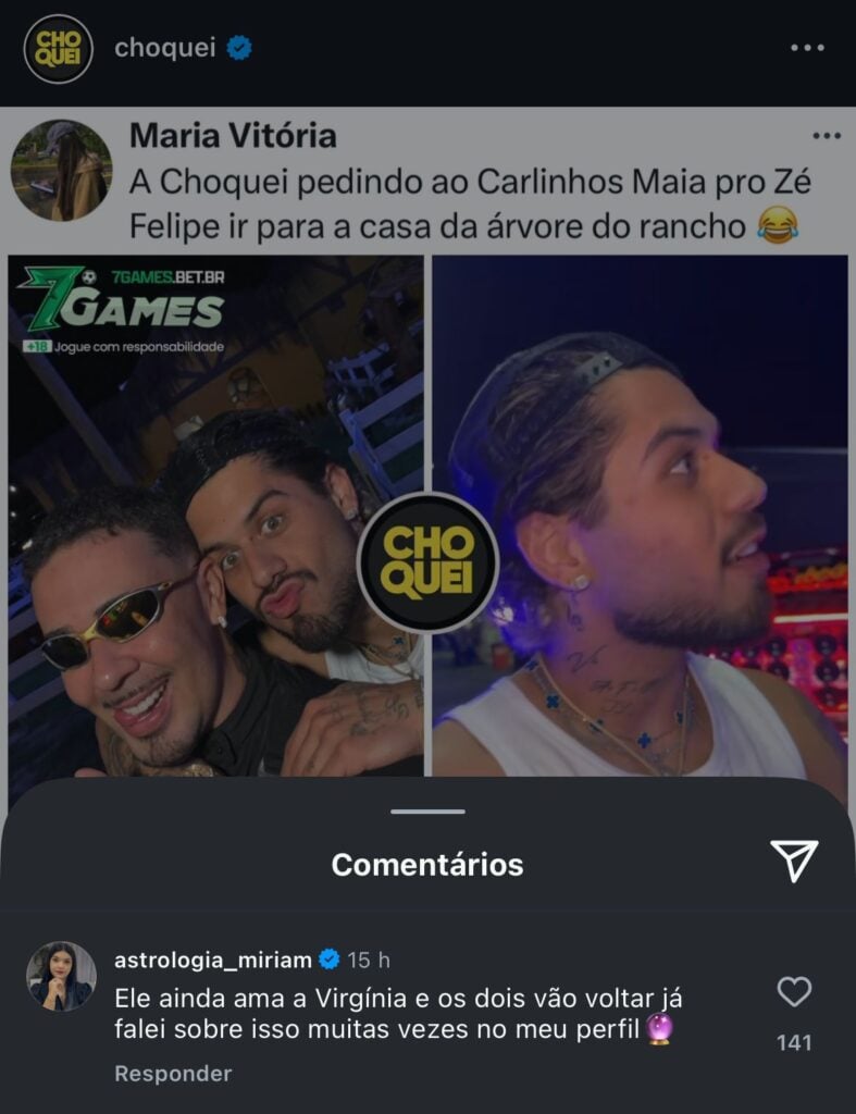 Astróloga faz previsão final de Zé Felipe com Carlinhos - Foto Instagram