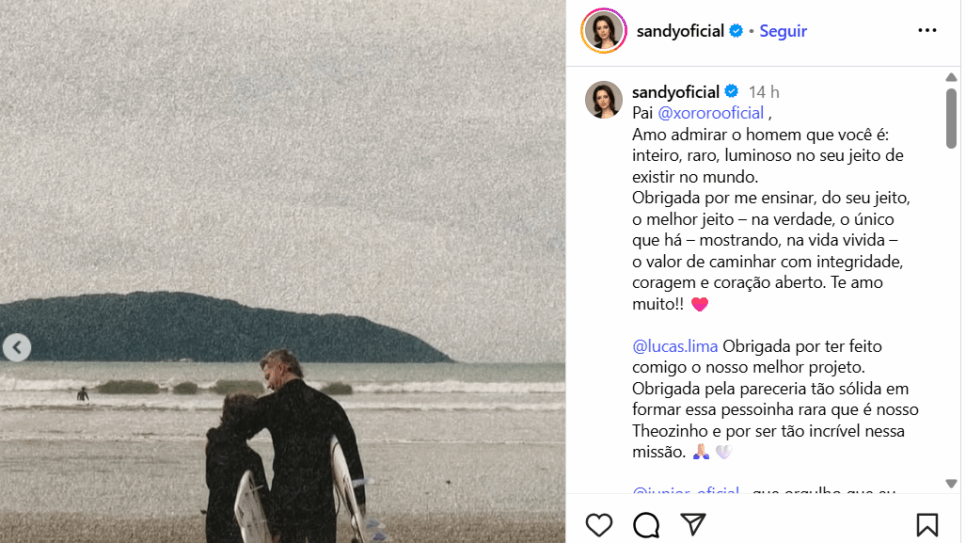 Sandy faz textão inédito com tudo que pensa sobre Lucas Lima - Foto Instagram
