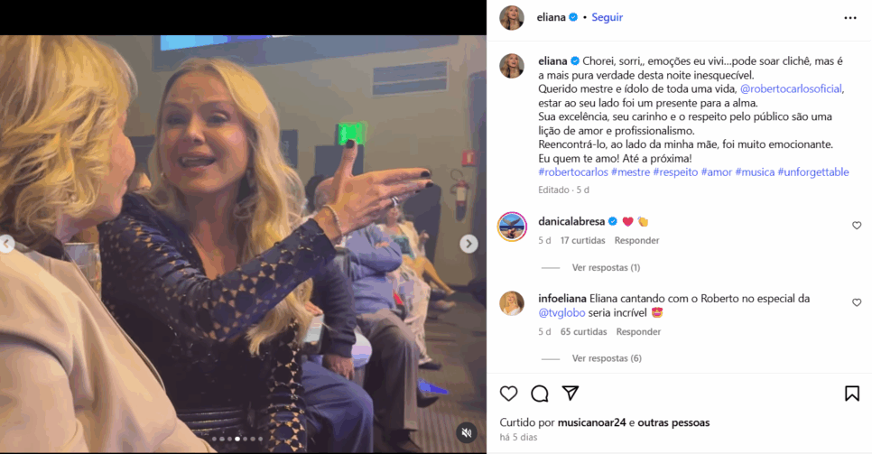 Eliana revela situação em camarim com Roberto Carlos - Instagram
