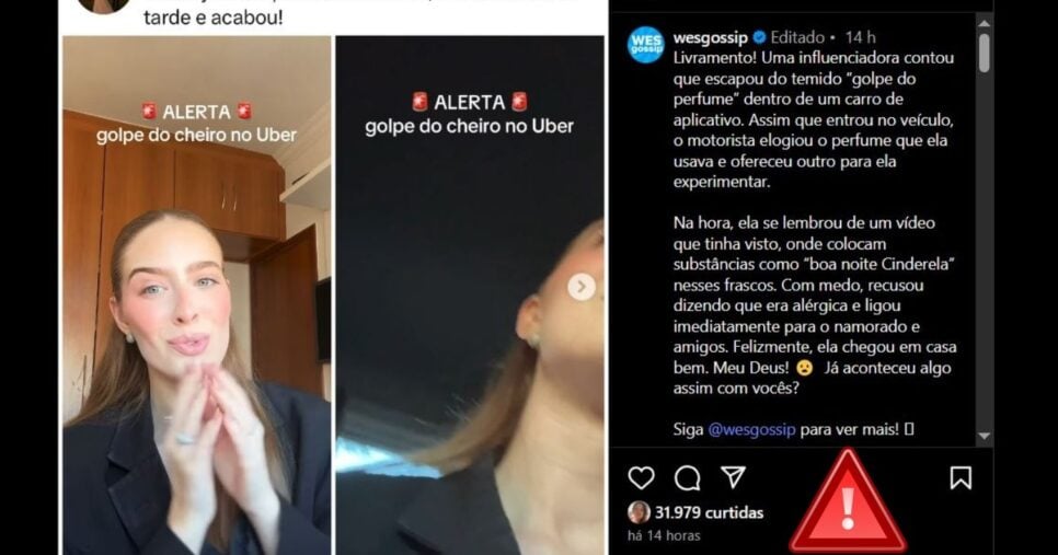 Relato recente sobre o suposto golpe do perfume (Foto Reprodução/Montagem/Instagran/Canva)