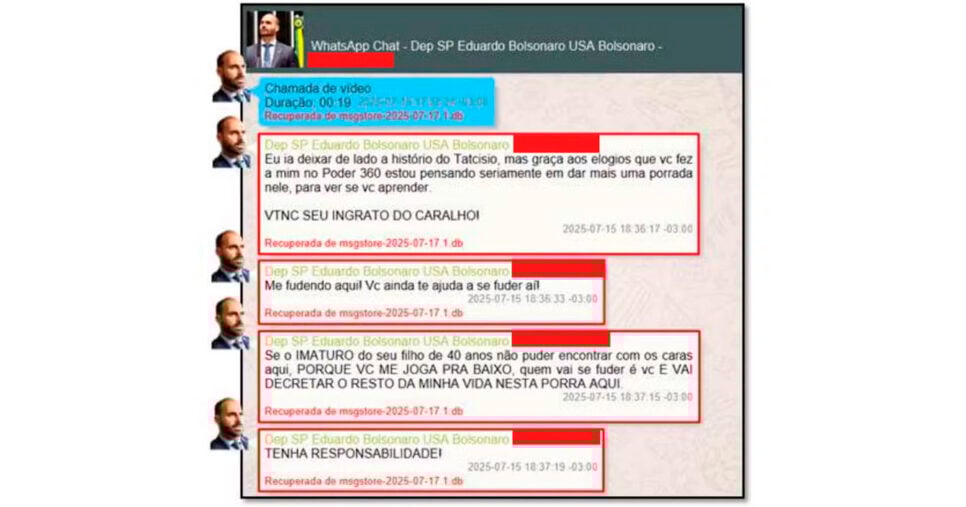 Imagem da conversa em que Eduardo Bolsonaro xinga o pai (Foto: Reprodução)