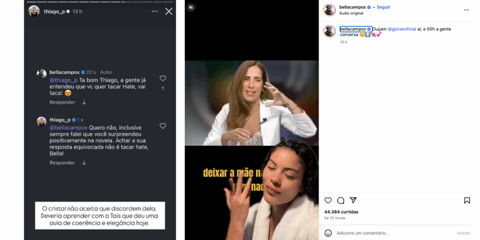 Publicações de Thiago Pasqualotto e Bella Campos (Fotos: Reproduções/ Instagram)