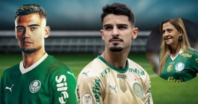 Andreas Pereira, Flaco López e Leila Pereira, presidente do Palmeiras (Foto: Reprodução / Canva / Instagram / @flacolopez_10 / @andreaspereira)