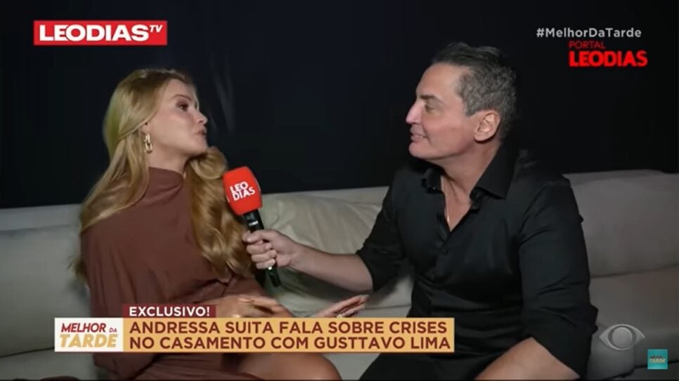 Crise no casamento? Andressa Suita não nega, mas expõe o que enfrentou ao lado de Gusttavo Lima (Foto: Reprodução/ LeoDias TV/ Band/ Melhor da Tarde)