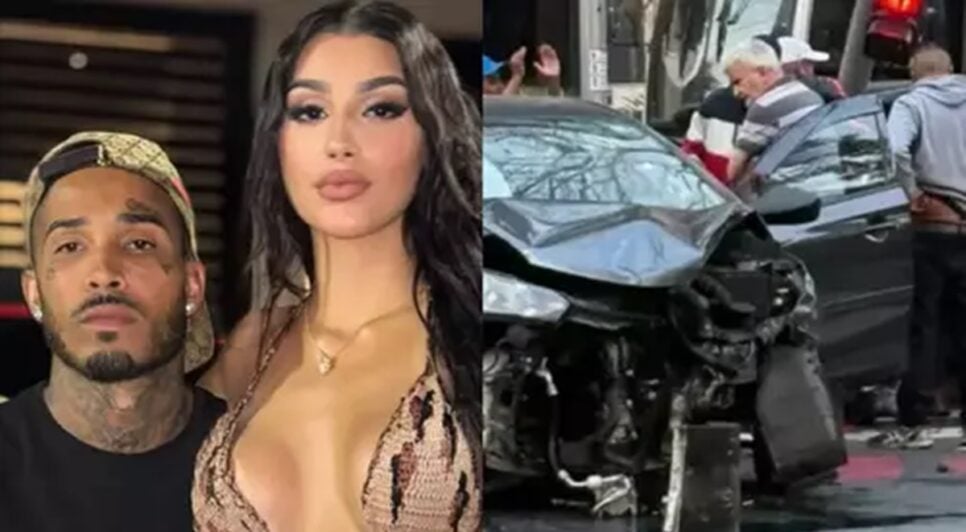 Bia Miranda e Gato Preto: Registro do acidente de carro (Foto: Reprodução/ Instagram/ Internet/ Montagem)