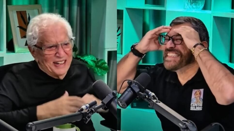 Marcello Camargo conta gafe histórica de Hebe e faz Carlos Alberto cair na gargalhada (Foto: Reprodução/ YouTube/ O Pod é Nosso Saúde/ Montagem)