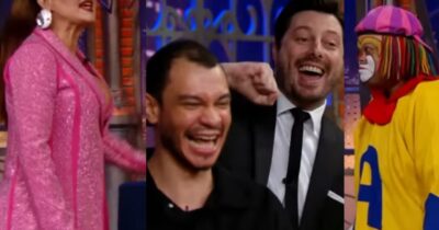 Gentilli faz humorista do The Noite levar tapa na cara de famosa internacional (Foto: Reprodução/ SBT/ Montagem)