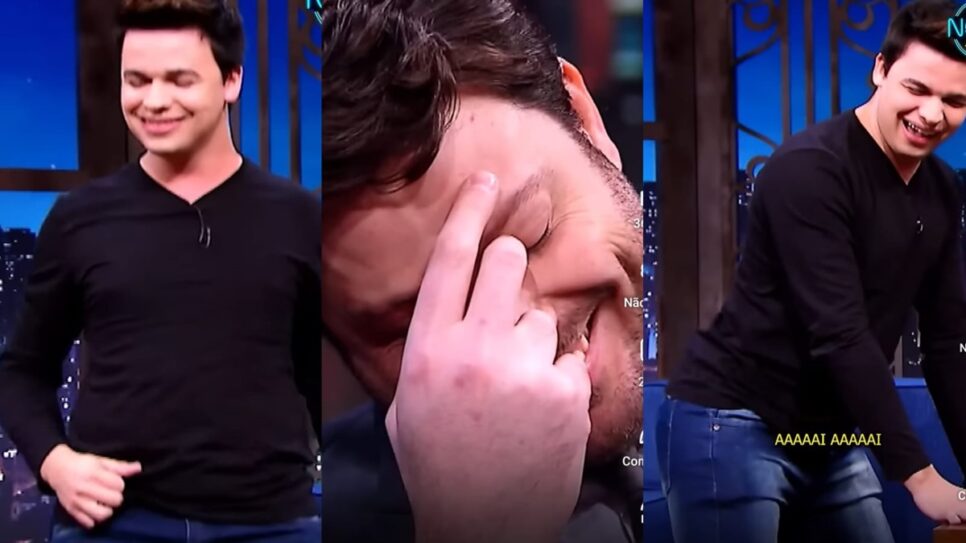 Kwesny imita Danilo Gentili na hora H e deixa apresentador sem chão no "The Noite" (Foto: Reprodução/ SBT/ Montagem)