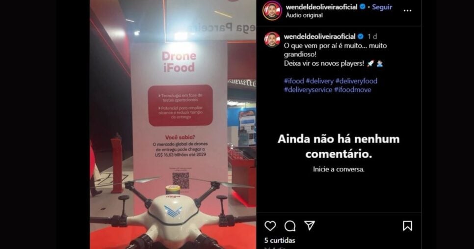 Especulação da volta do uso de drones pelo iFood, através das redes sociais (Foto Reprodução/Instagram)