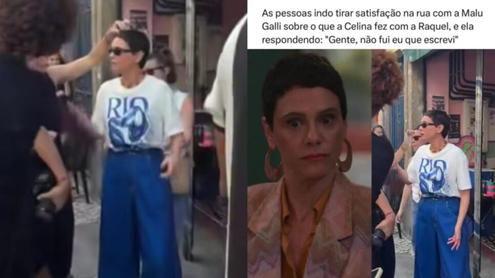 Perfil expõe vídeo de fãs tirando satisfação com Malu Galli por causa de atitude de Celina com Raquel em "Vale Tudo" (Foto: Reprodução/ Globo/ Internet/ Portal da Fama/ Montagem)