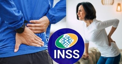 Ilustração de dores na coluna e logo do INSS (Foto: Reprodução / Canva / Montagem TV Foco)